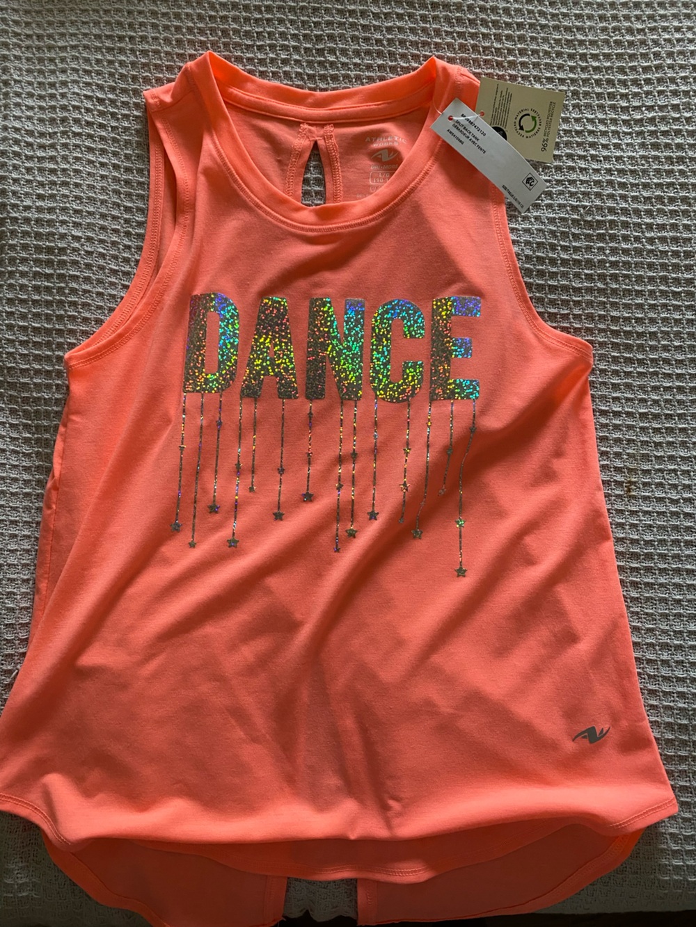split Coral Glitter 'DANCE' Tank Top for Girls